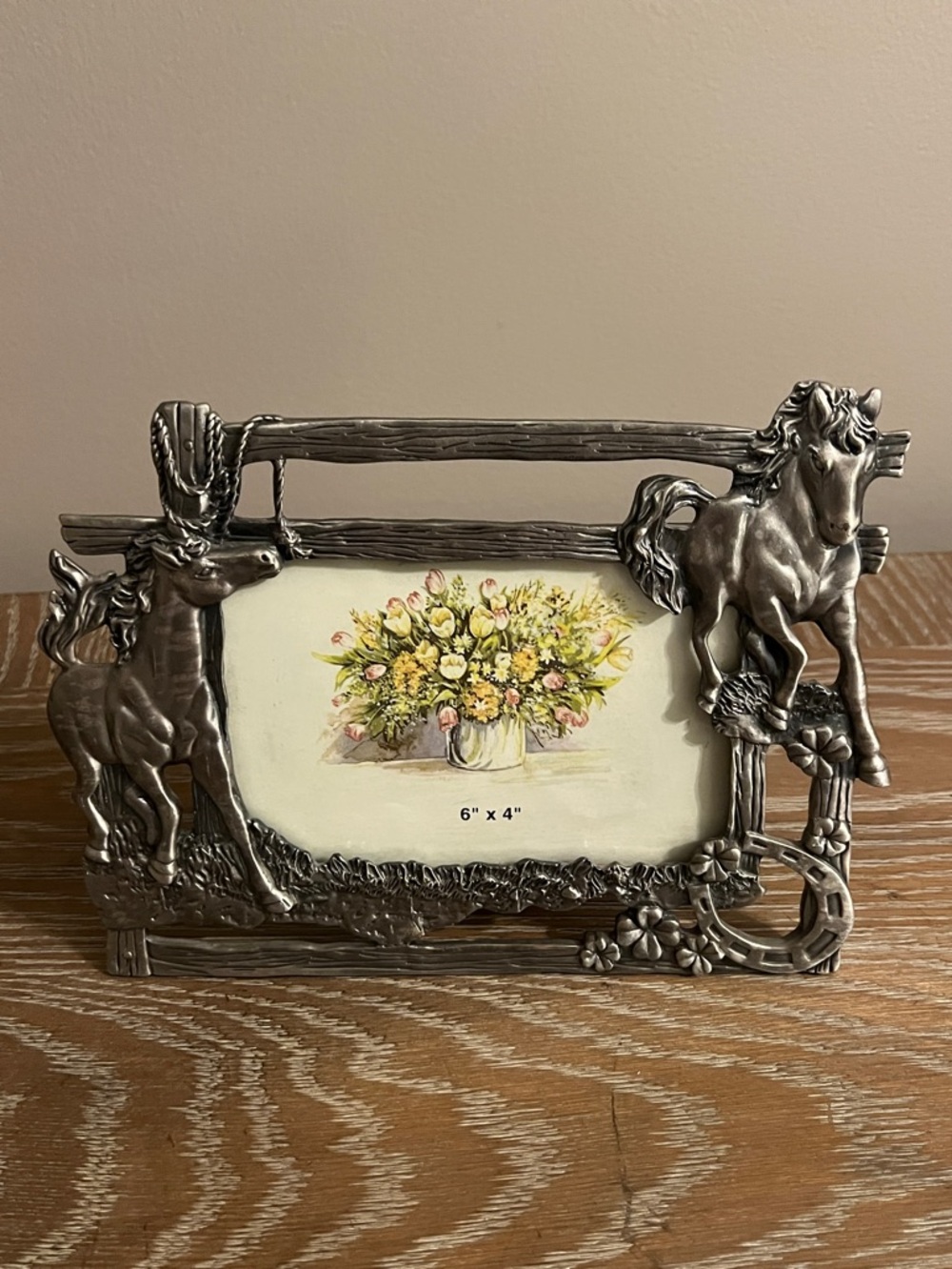 Vintage Pewter Horse/Western Decorative Photo Frame — 6" x 4"